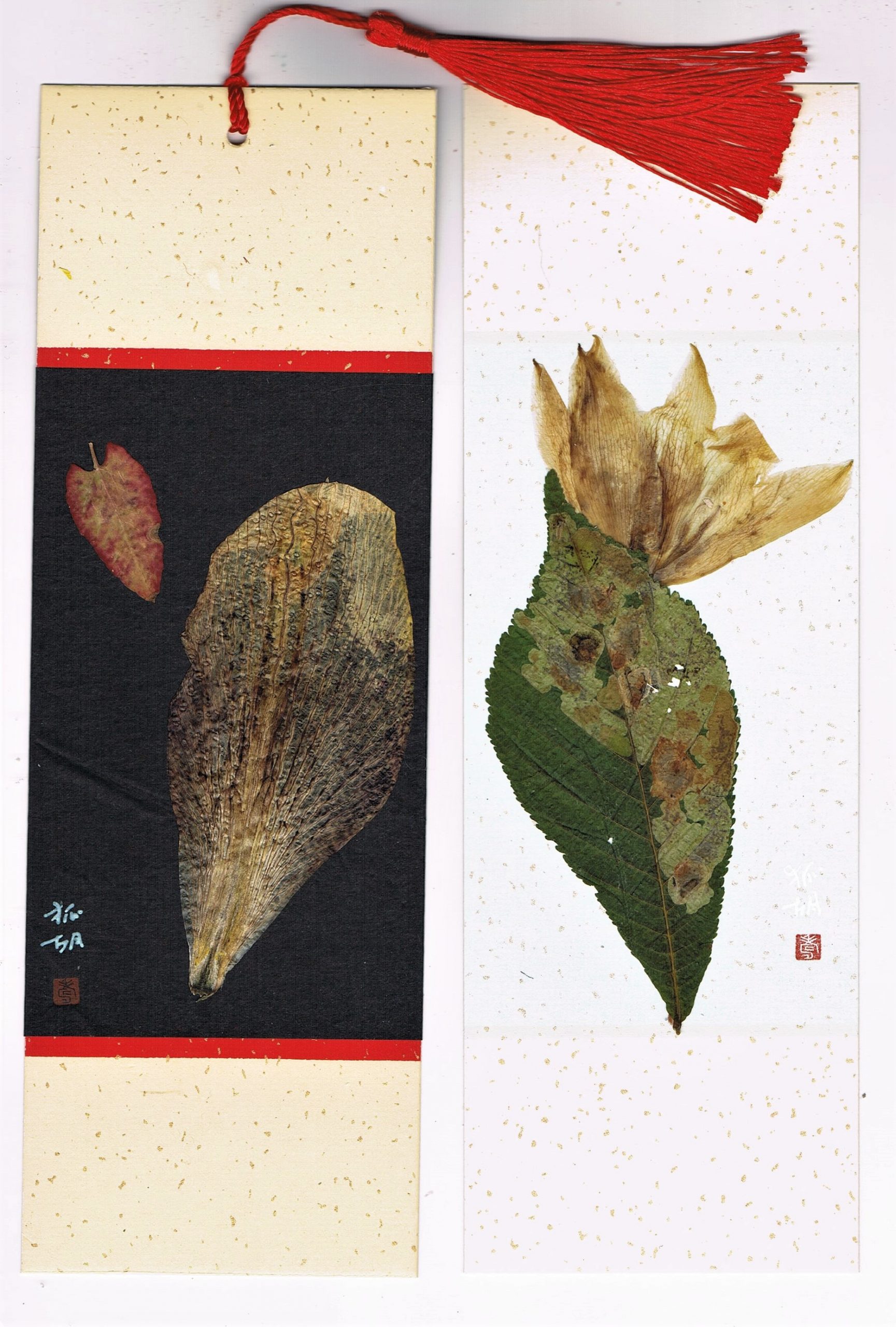 Bookmarks made with withered leaves and blossoms