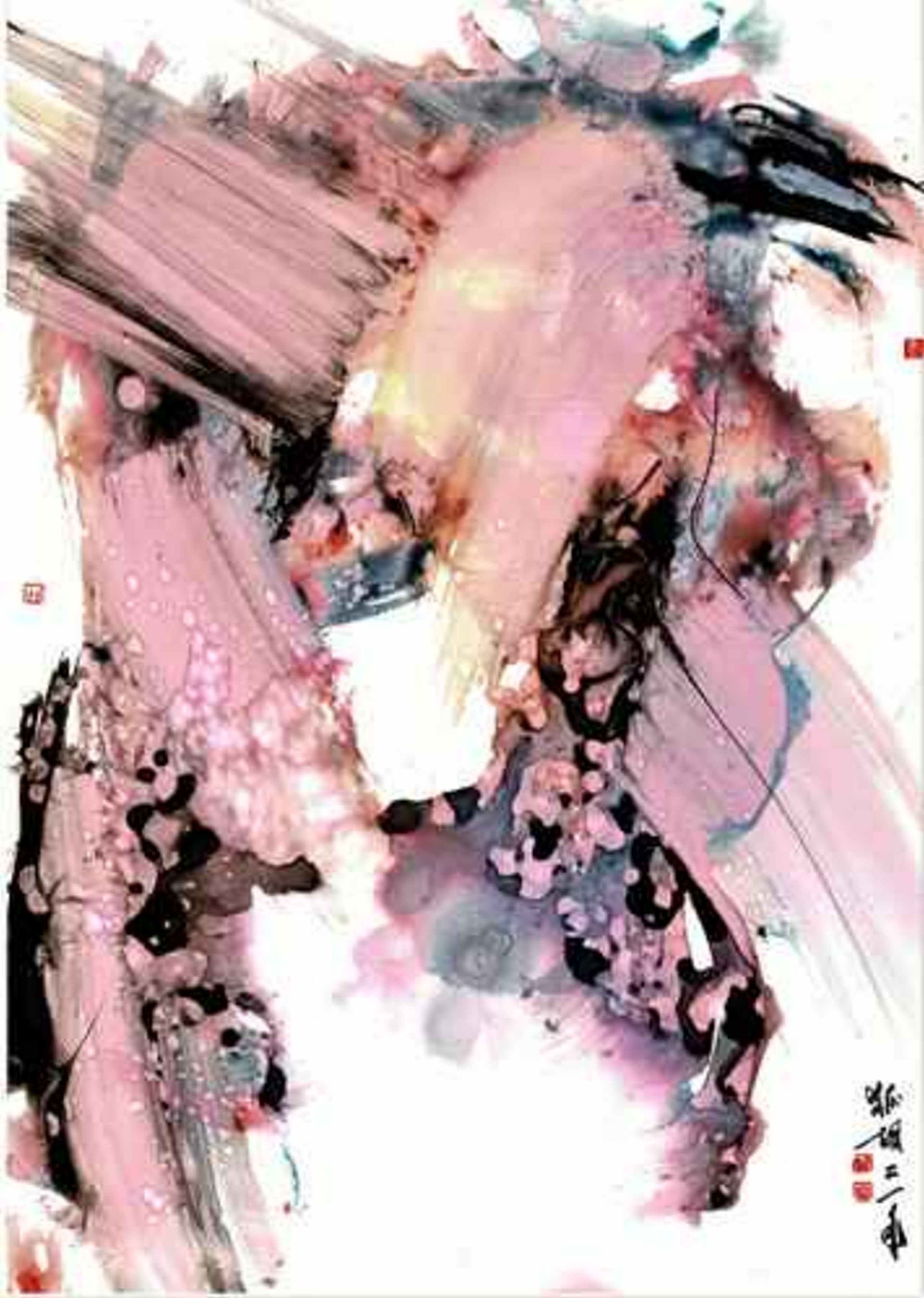 Compilation of gestural abstract paintings with expressive ink brushwork and layered forms
